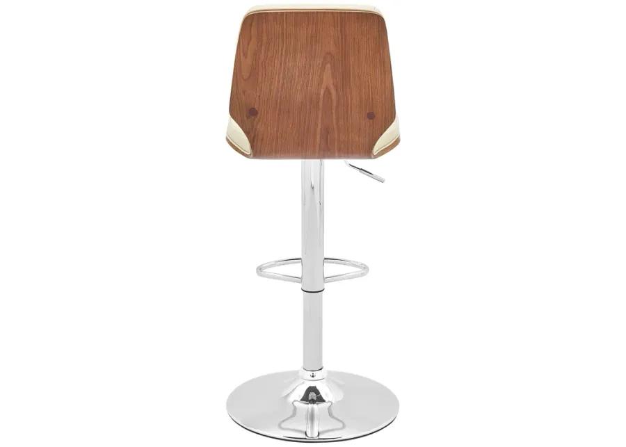 Sabine Adjustable Swivel Cream Faux Leather with Walnut Back and Chrome Bar Stool