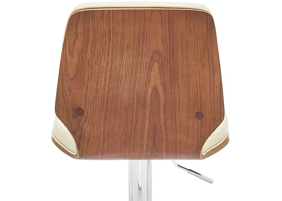 Sabine Adjustable Swivel Cream Faux Leather with Walnut Back and Chrome Bar Stool