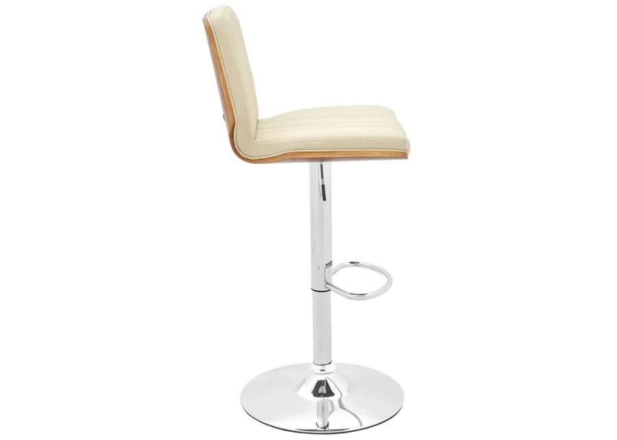 Sabine Adjustable Swivel Cream Faux Leather with Walnut Back and Chrome Bar Stool