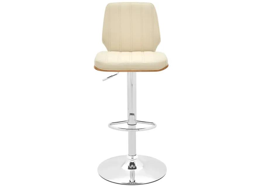 Sabine Adjustable Swivel Cream Faux Leather with Walnut Back and Chrome Bar Stool