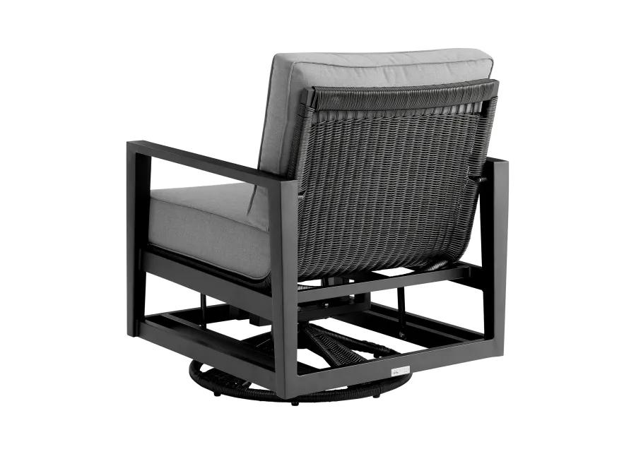 Cayman Black Aluminum Outdoor Swivel Glider Chair with Dark Gray Cushions