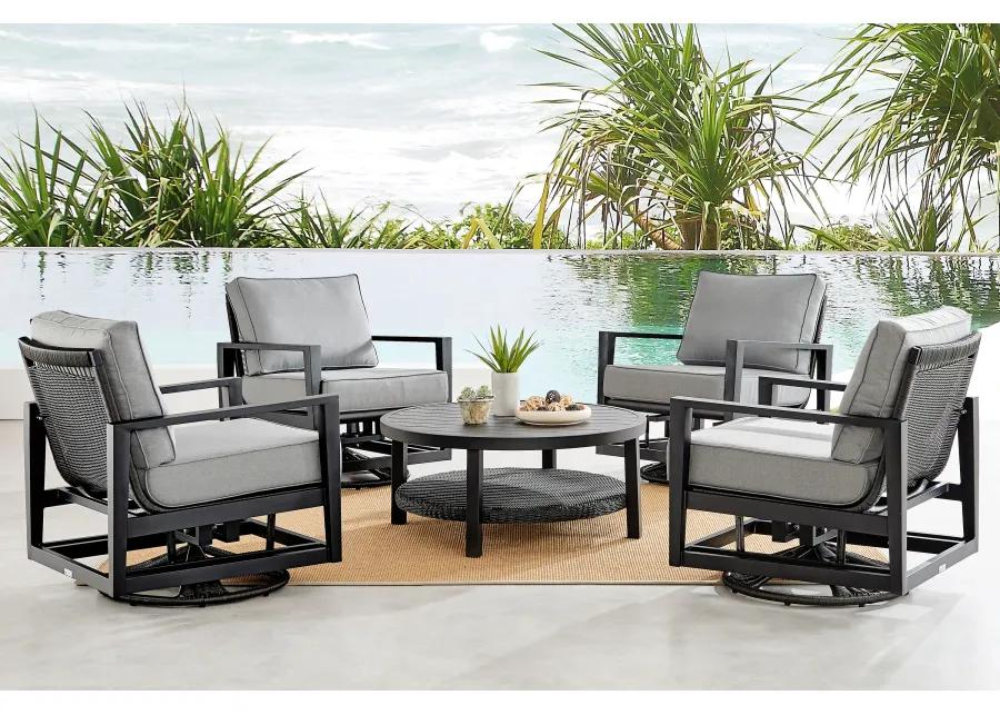 Cayman Black Aluminum Outdoor Swivel Glider Chair with Dark Gray Cushions