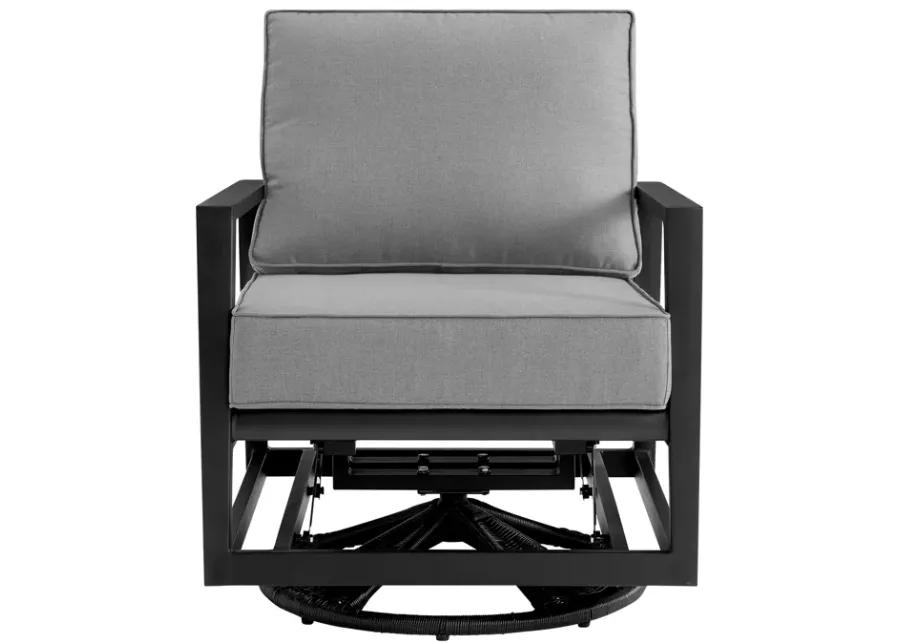 Cayman Black Aluminum Outdoor Swivel Glider Chair with Dark Gray Cushions