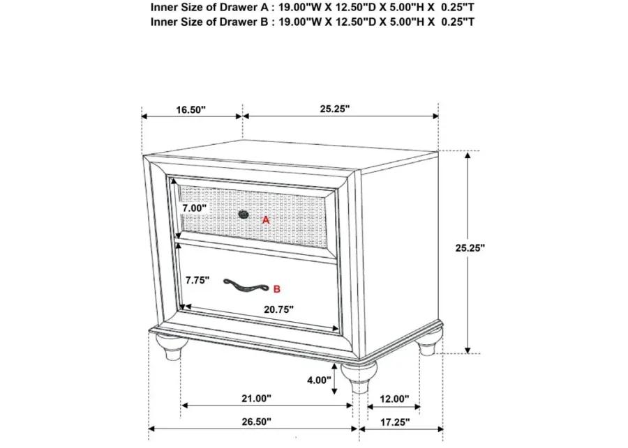 Barzini 2-drawer Nightstand White