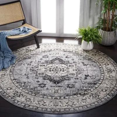 Brentwood 851 Grey / Black 6'-7" X 6'-7" Round Round Powerloomed Rug