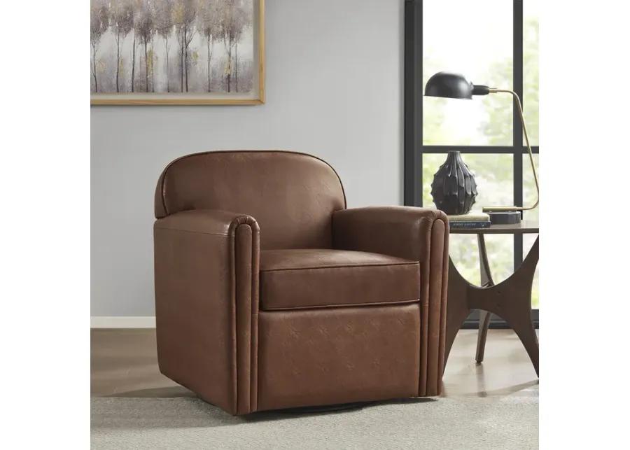 Madison Park Archer Brown Faux Leather 360 Degree Swivel Arm Chair