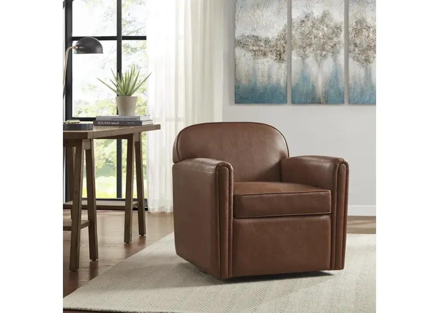 Madison Park Archer Brown Faux Leather 360 Degree Swivel Arm Chair