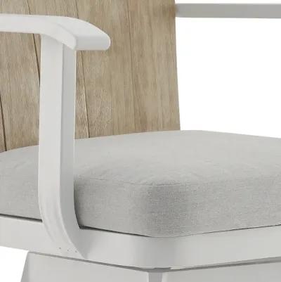 Hazel Outdoor Patio Swivel Counter Stool in Aluminum with Teak Wood and Argent Gray Cushion