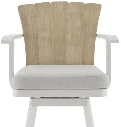 Hazel Outdoor Patio Swivel Counter Stool in Aluminum with Teak Wood and Argent Gray Cushion