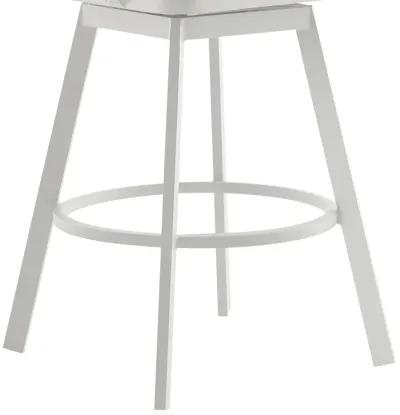 Hazel Outdoor Patio Swivel Counter Stool in Aluminum with Teak Wood and Argent Gray Cushion