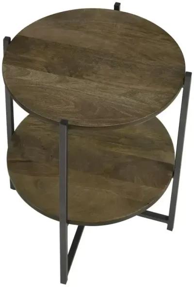 Axel Round Accent Table with Open Shelf Natural and Gunmetal