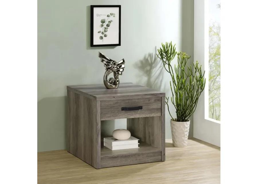 Felix 1-drawer Square Engineered Wood End Table Grey Driftwood