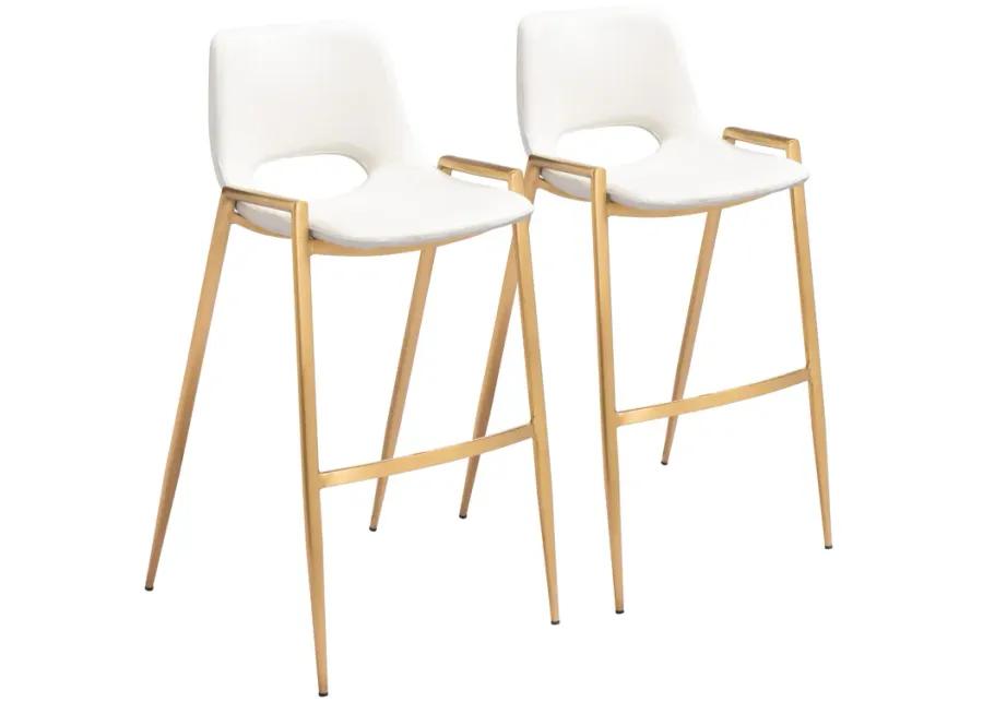 Desi Barstool (Set of 2) White & Gold