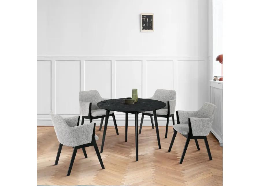 Arcadia and Renzo 42" Round Grey and Black Wood 5 Piece Dining Set