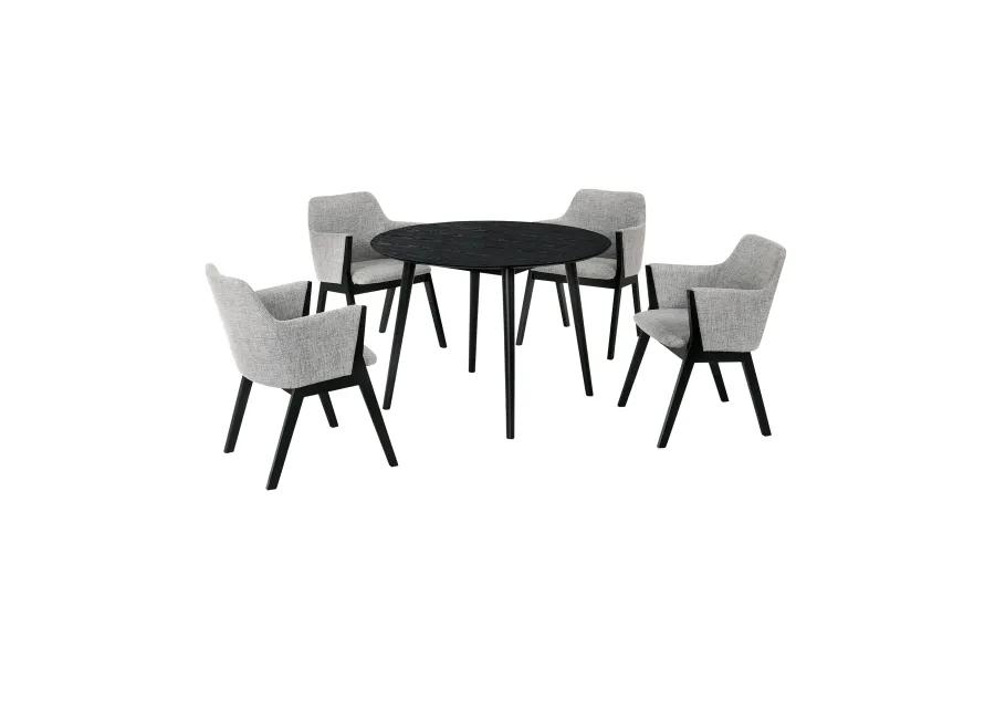 Arcadia and Renzo 42" Round Grey and Black Wood 5 Piece Dining Set