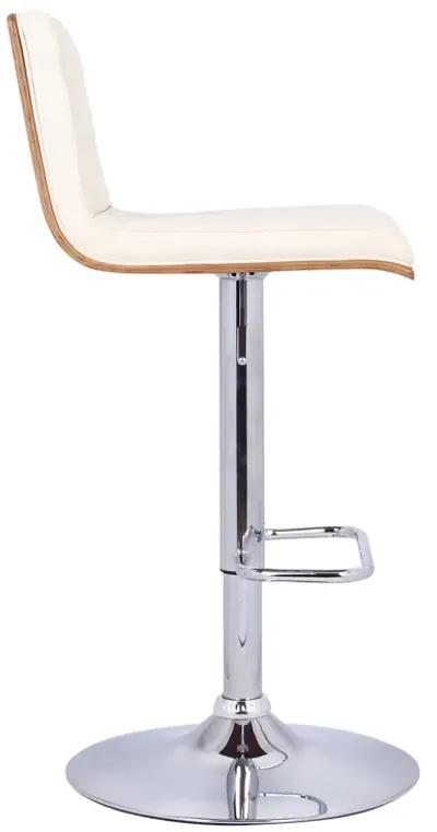 Aubrey Adjustable Height Swivel Cream Faux Leather and Chrome Bar Stool with Walnut Wood