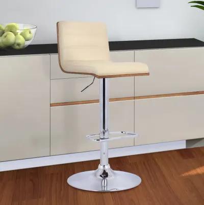 Aubrey Adjustable Height Swivel Cream Faux Leather and Chrome Bar Stool with Walnut Wood