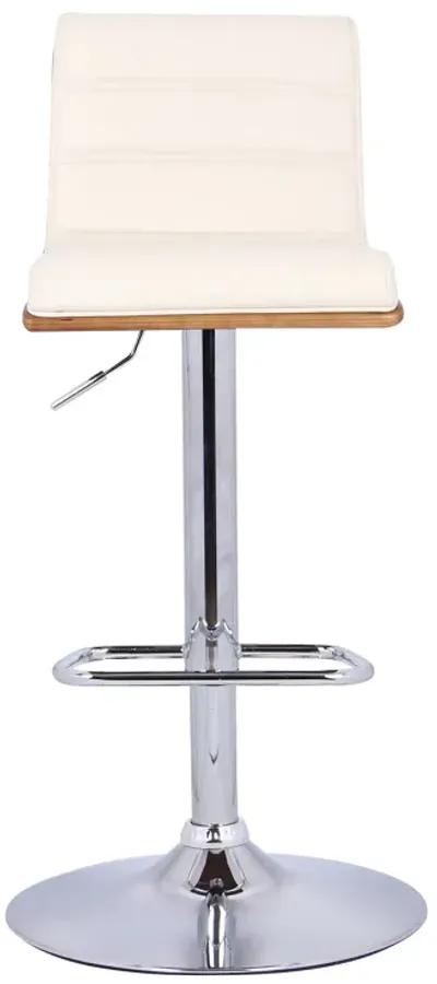 Aubrey Adjustable Height Swivel Cream Faux Leather and Chrome Bar Stool with Walnut Wood