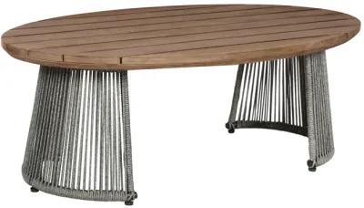 Benicia Outdoor Patio 4 Piece Conversation Set in Weathered Eucalyptus Wood and Metal with Gray Rope and Taupe Cushions