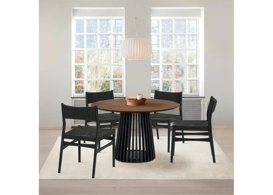 Pasadena Erie 5 Piece Round Dining Set in Walnut and Black Finish with Paper Cord Chairs