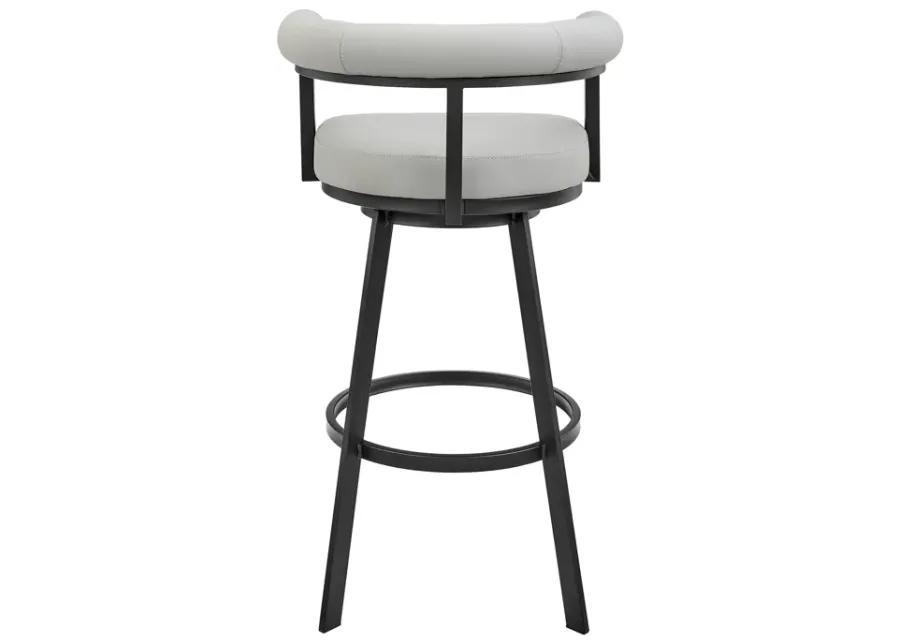 Nolagam Swivel Counter Stool in Black Metal with Light Gray Faux Leather