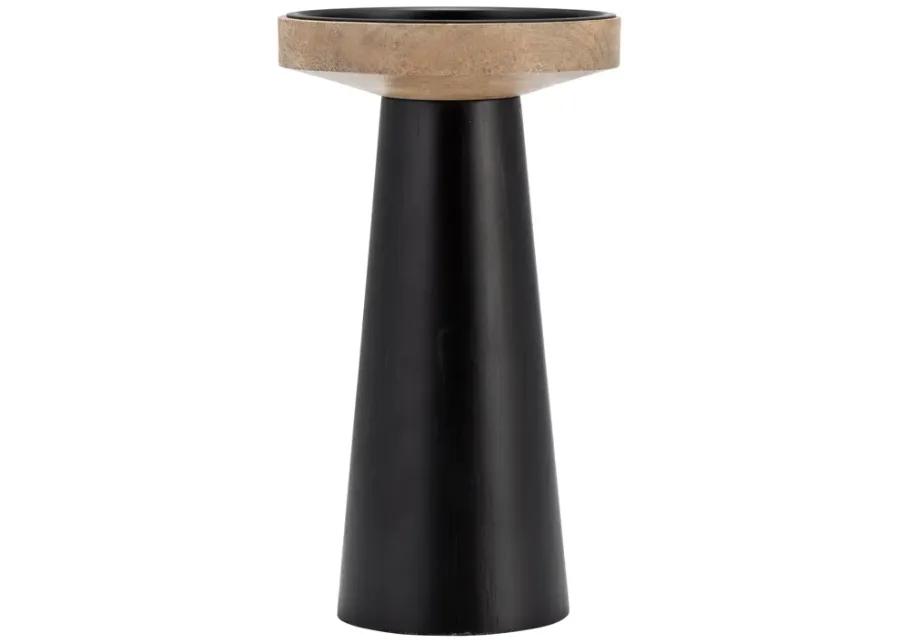 Wood, 12" Flat Candle Holder Stand, Black/natural