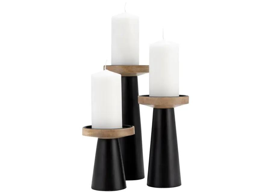 Wood, 12" Flat Candle Holder Stand, Black/natural