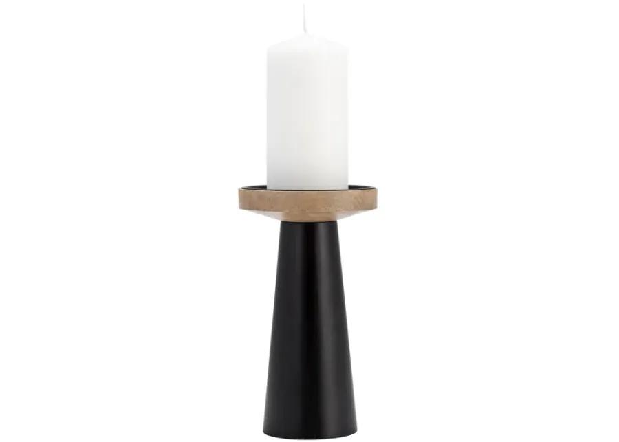 Wood, 12" Flat Candle Holder Stand, Black/natural