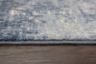 Impressions Blue Classic/Modeled NZ Wool/Tencel Blend 2'6" X 10' Runner Rug