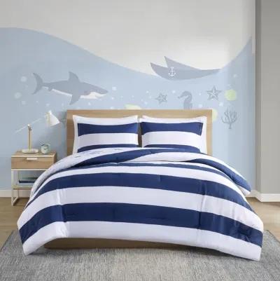 Urban Habitat Kids Sammie Navy Cotton Cabana Stripe Reversible Comforter Set with Shark Reverse