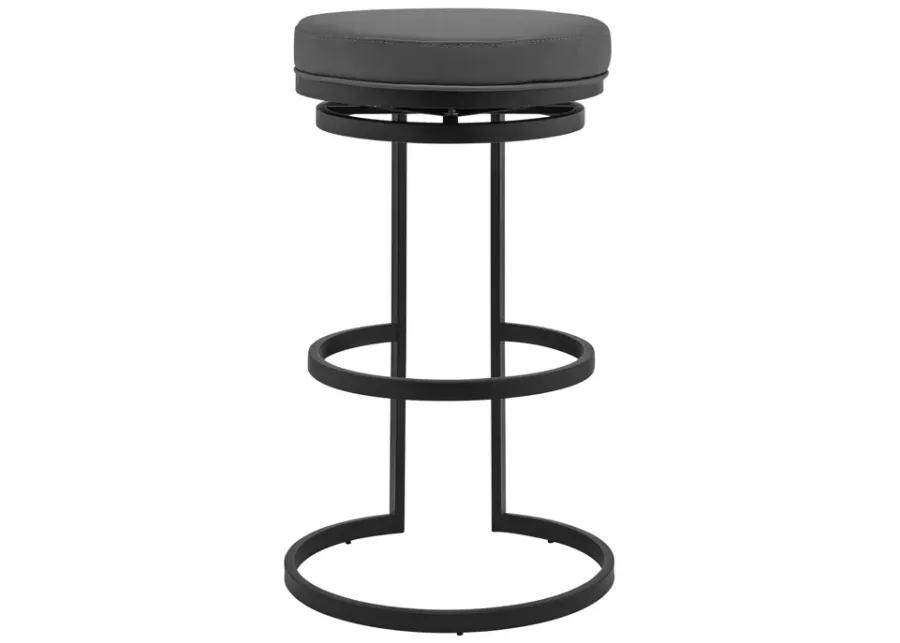 Vander 26" Gray Faux Leather and Black Metal Swivel Bar Stool