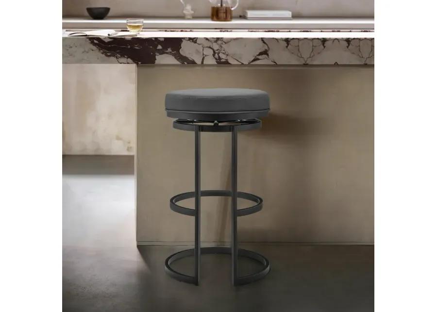 Vander 26" Gray Faux Leather and Black Metal Swivel Bar Stool