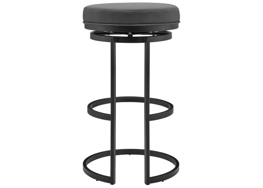 Vander 26" Gray Faux Leather and Black Metal Swivel Bar Stool