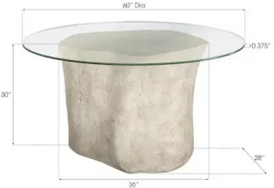 log dining table, 60" glass top, roman stone