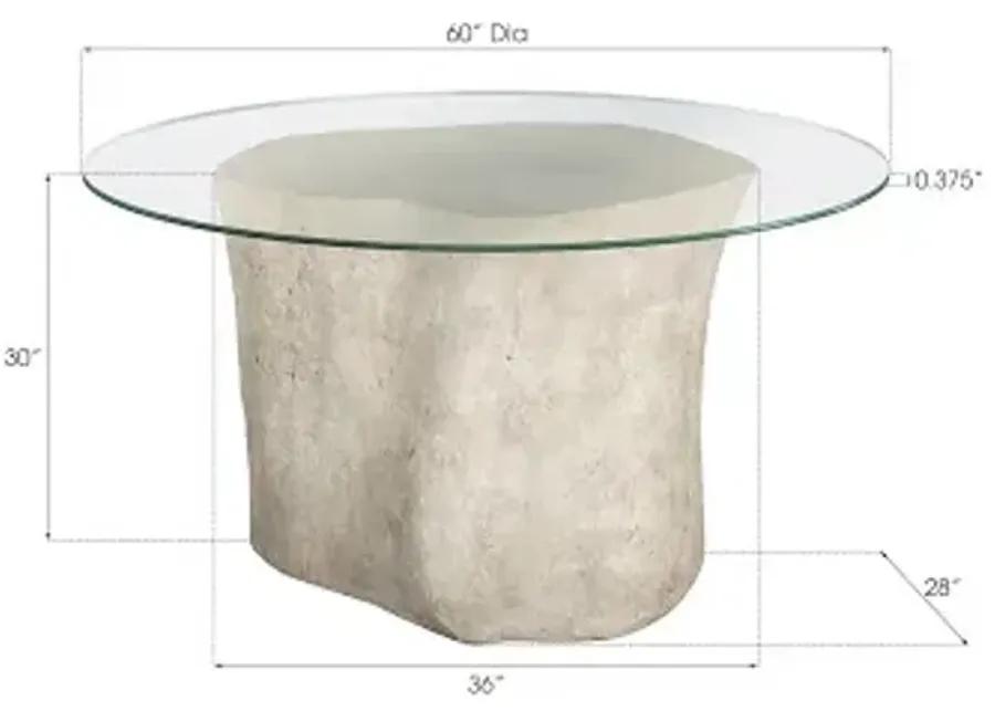 log dining table, 60" glass top, roman stone