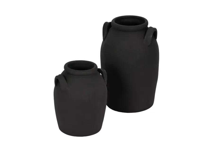 8" Rough Finish Jug With Handles, Black