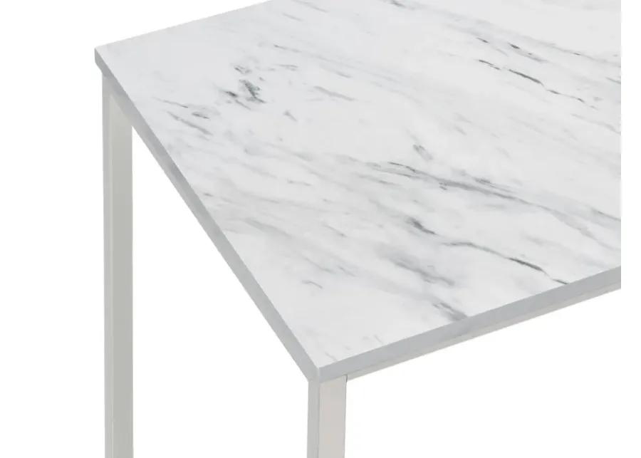 Leona Faux Marble Square End Table White and Satin Nickel