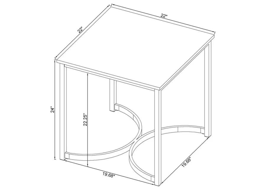 Leona Faux Marble Square End Table White and Satin Nickel