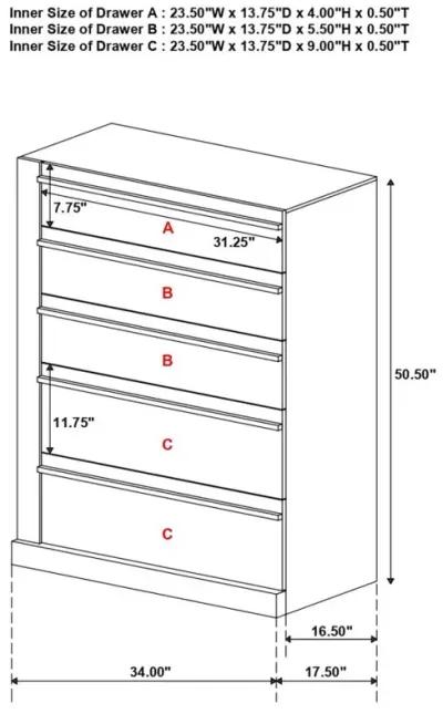 Azalia 5-drawer Chest Black and Walnut