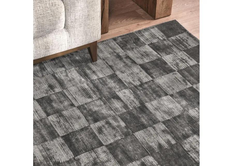 Berlin 8'x10' Indoor Soft Fabric Handwoven Checkered Charcoal Accent Area Rug