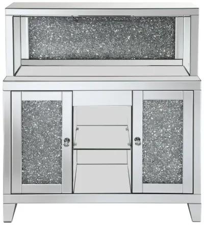 Yvaine 2-door Mirrored Wine Cabinet with Faux Crystal Inlay Silver