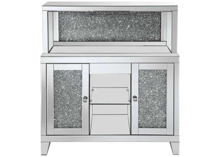 Yvaine 2-door Mirrored Wine Cabinet with Faux Crystal Inlay Silver