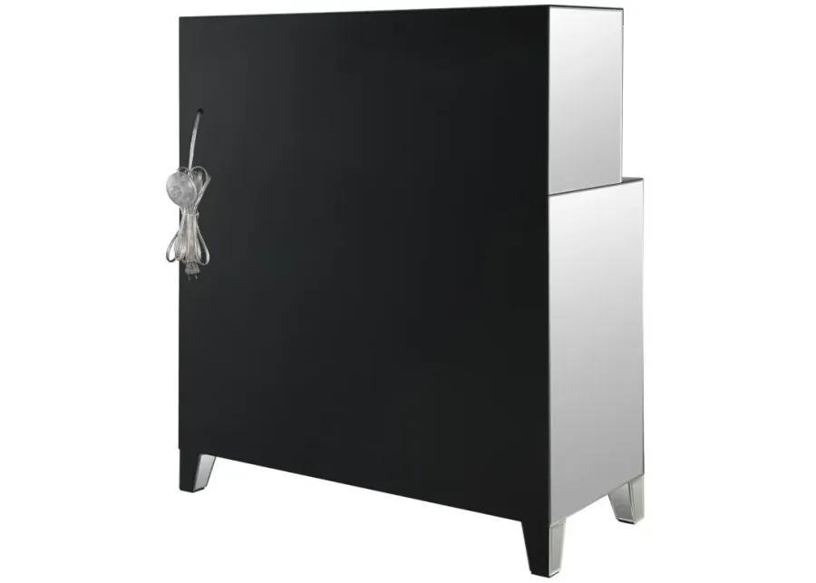 Yvaine 2-door Mirrored Wine Cabinet with Faux Crystal Inlay Silver