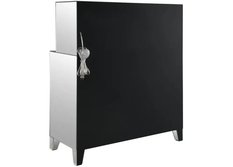 Yvaine 2-door Mirrored Wine Cabinet with Faux Crystal Inlay Silver