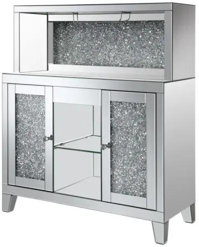 Yvaine 2-door Mirrored Wine Cabinet with Faux Crystal Inlay Silver