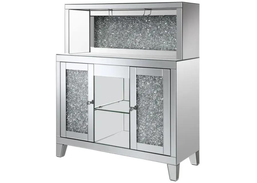 Yvaine 2-door Mirrored Wine Cabinet with Faux Crystal Inlay Silver