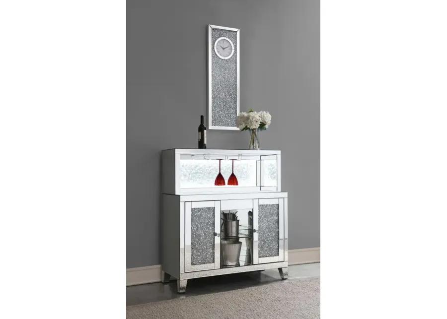 Yvaine 2-door Mirrored Wine Cabinet with Faux Crystal Inlay Silver