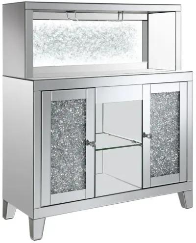 Yvaine 2-door Mirrored Wine Cabinet with Faux Crystal Inlay Silver