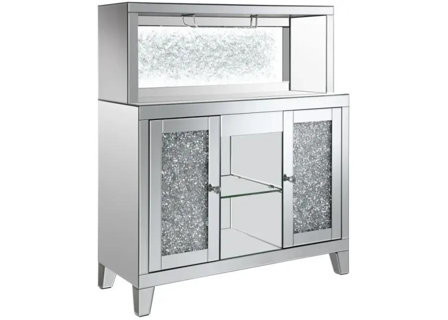 Yvaine 2-door Mirrored Wine Cabinet with Faux Crystal Inlay Silver