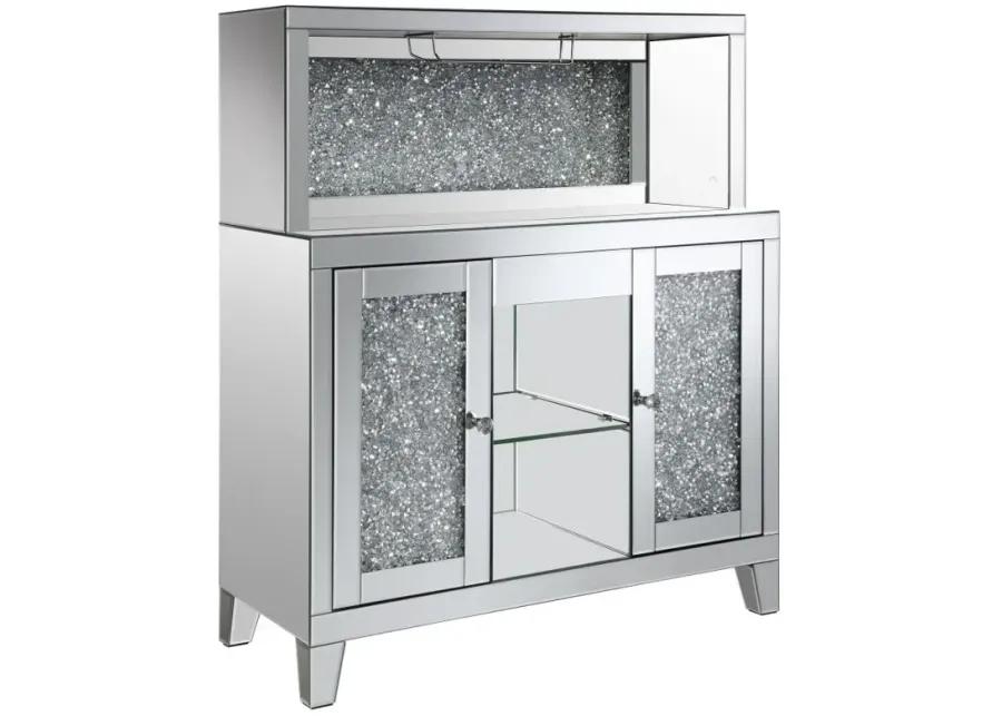 Yvaine 2-door Mirrored Wine Cabinet with Faux Crystal Inlay Silver